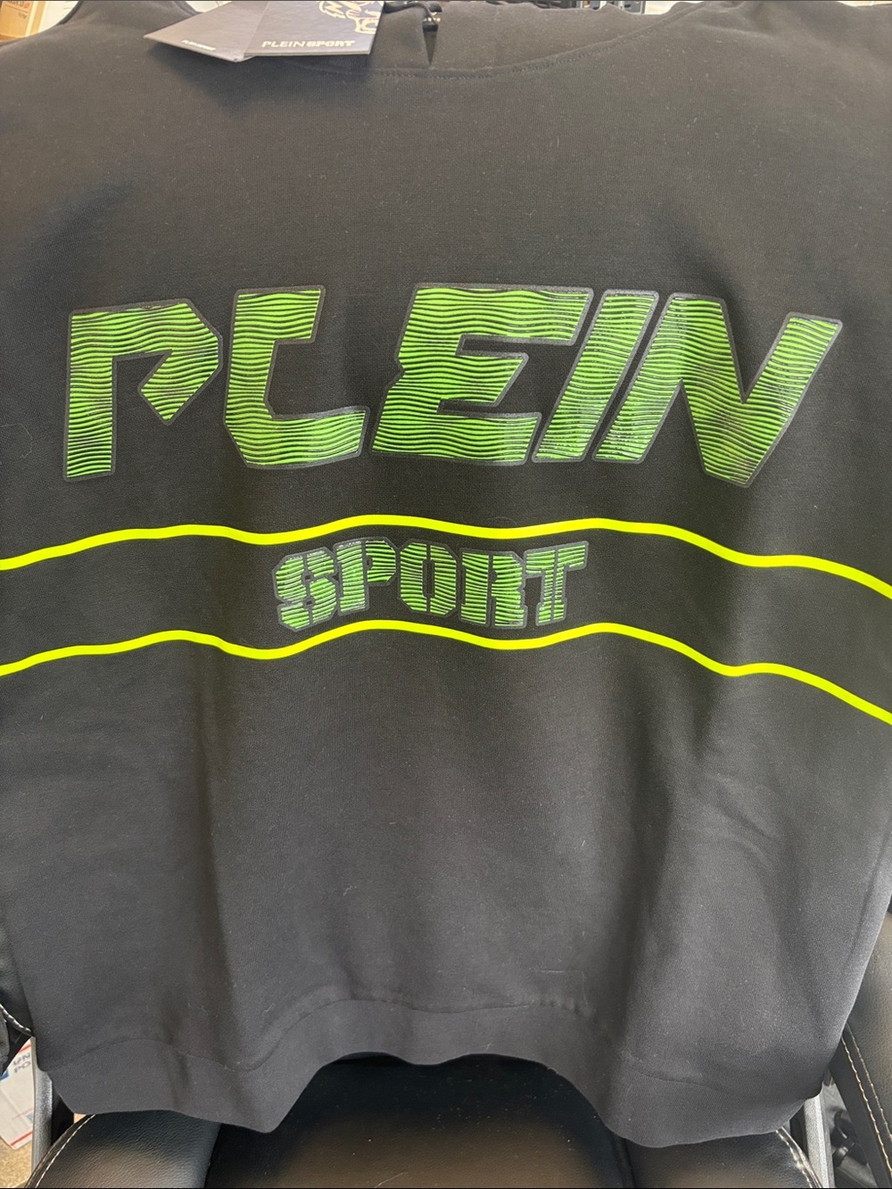 PLEIN SPORT Black Hooded Sweatshirt with Neon Green Logo